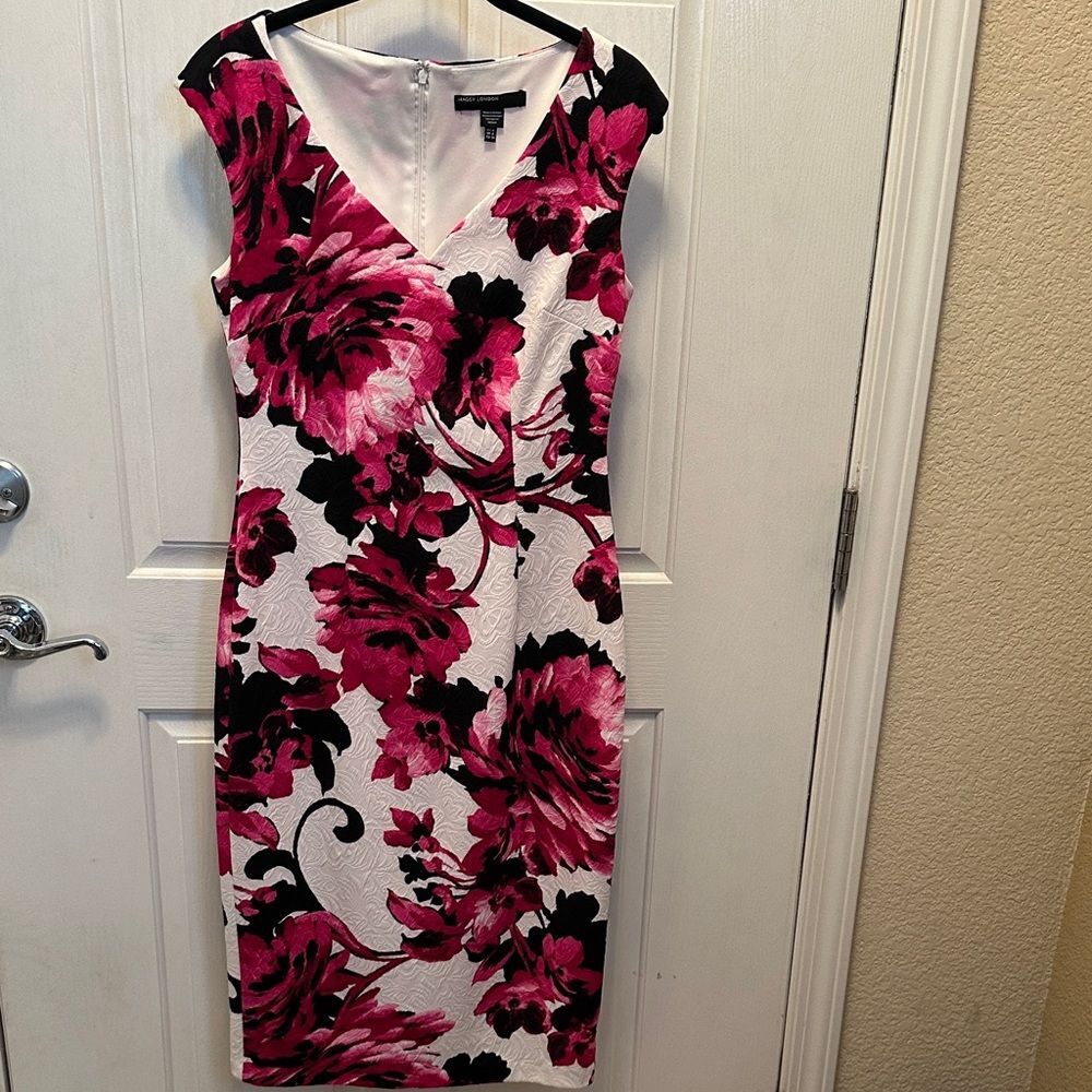Maggy London Pink and Black Floral Midi Dress